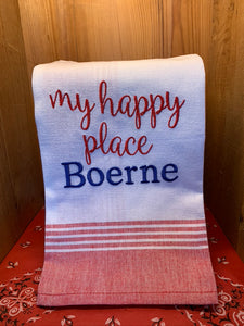 My Happy Place Boerne Towel w/red border