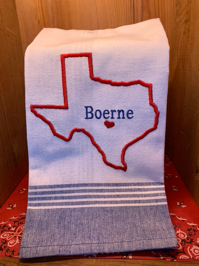 Boerne Texas Towel w/blue border